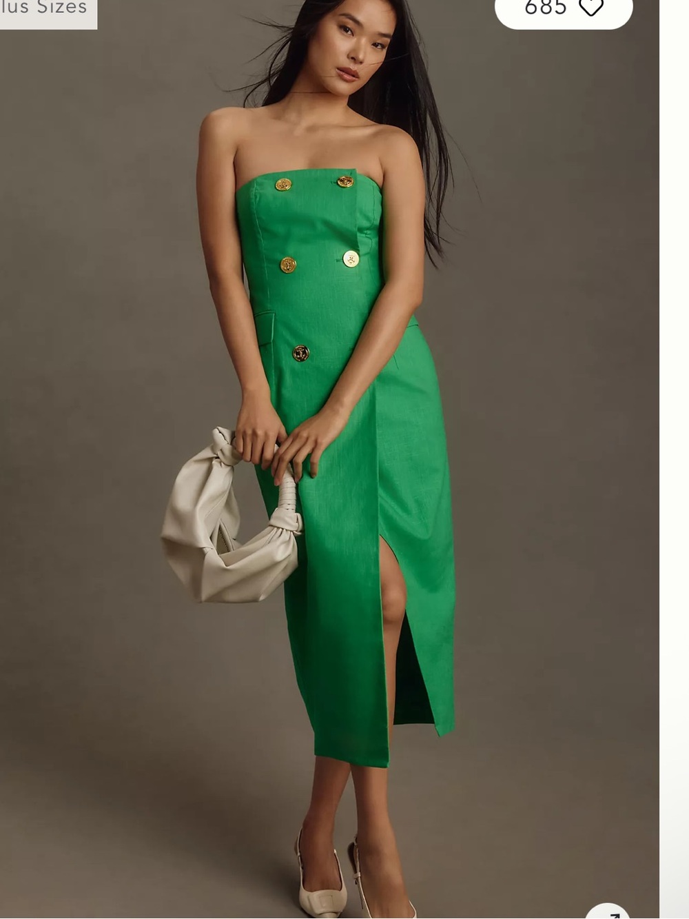 Anthropologie Mare Mare Strapless Trench Midi Dress size small linen Kelly green